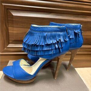 Velvet Angels Vibrant Blue Fringe Heels
